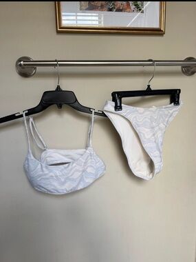 Abercrombie & Fitch White and Blue Strappy Swim Top